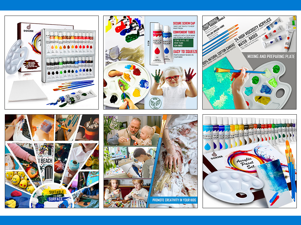 Dokzee acrylic paint set Amazon listing and A+ content design — Techntec digital marketing agency Pakistan