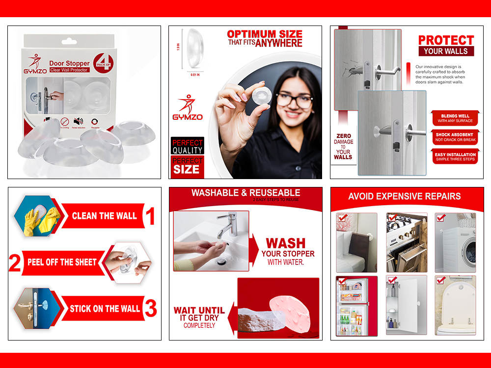 Gymzo clear wall protector door stopper Amazon listing design — Techntec digital marketing agency Pakistan