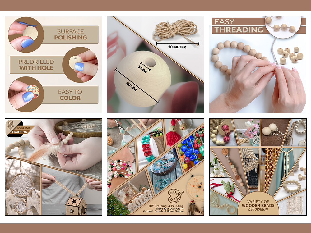 Natural wooden craft beads Amazon listing and EBC design — Techntec digital marketing agency Pakistan